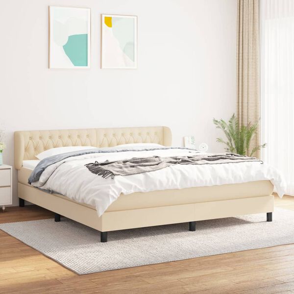 vidaXL Cama box spring con colch&oacute;n tela color crema 180x200 cm