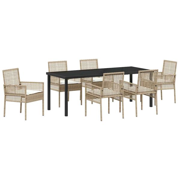 vidaXL Conjunto de Comedor de Jard&iacute;n 7 pcs Beige rat&aacute;n sint&eacute;tico