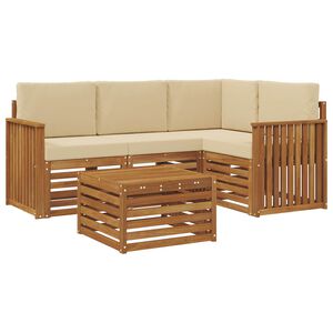 vidaXL Conjunto de sof&aacute;s de exterior con coj&iacute;n 5 pcs Natural y Beige