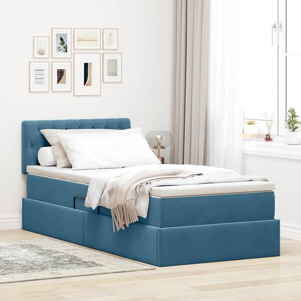vidaXL Cama con almacenamiento Azul Oscuro 90 x 200 cm Terciopelo