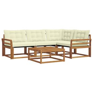 vidaXL Conjunto de sof&aacute;s de exterior con coj&iacute;n 5 pcs Natural y Crema