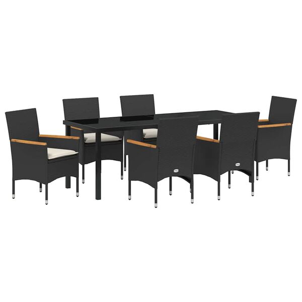 vidaXL Conjunto de Comedor de Jard&iacute;n 7 pcs Negro rat&aacute;n sint&eacute;tico