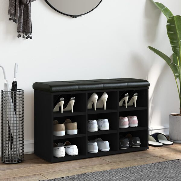 vidaXL Banco zapatero madera de ingenier&iacute;a negro 82x32x50 cm