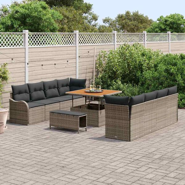 vidaXL Conjunto de sofá de jardín 11 pcs Gris ratán sintético