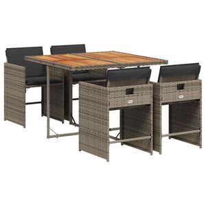 vidaXL Set comedor de jard&iacute;n 5 piezas con cojines rat&aacute;n sint&eacute;tico gris