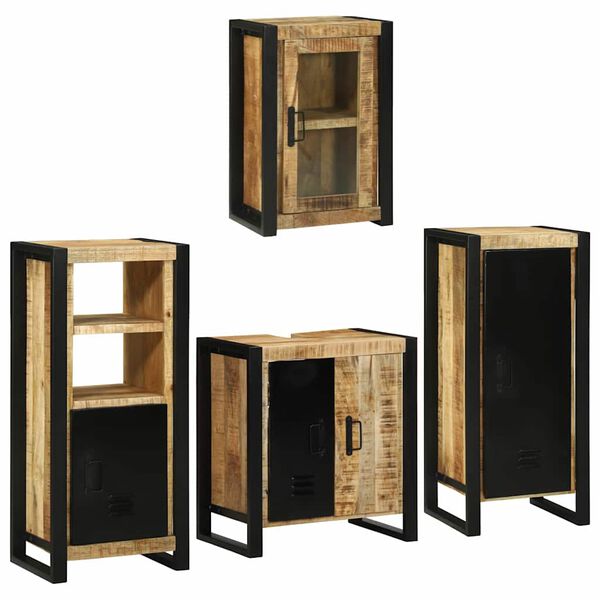 vidaXL Juego de muebles de baño 4 pcs Marrón Madera de mango maciza