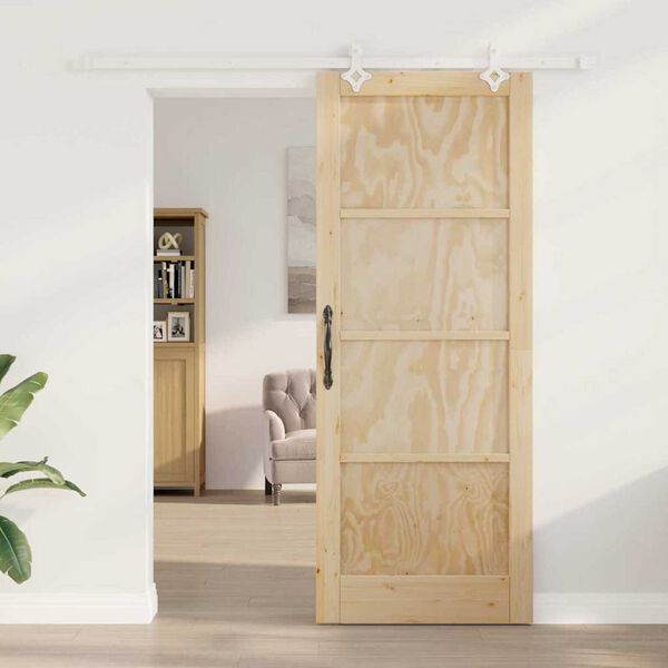 vidaXL Puerta Corredera Marr&oacute;n 83 x 211 cm Madera de pino macizo
