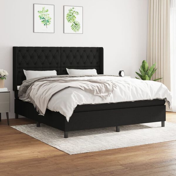 vidaXL Cama box spring con colch&oacute;n tela negro 160x200 cm