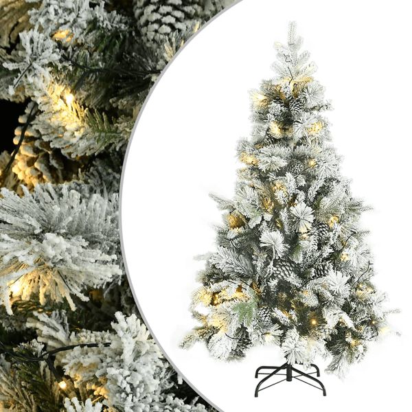 vidaXL &Aacute;rbol de Navidad con nieve, luces LED y pi&ntilde;as PVC y PE 120 cm