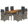 vidaXL Set comedor jard&iacute;n 7 pzas y cojines rat&aacute;n sint&eacute;tico gris