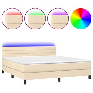 vidaXL Cama box spring colch&oacute;n y luces LED tela crema 160x200 cm