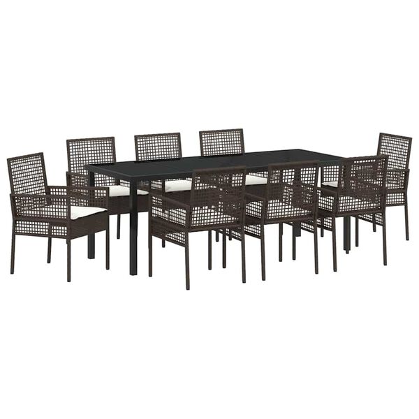 vidaXL Conjunto de Comedor de Jard&iacute;n 9 pcs Marr&oacute;n rat&aacute;n sint&eacute;tico