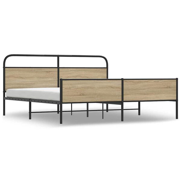 vidaXL Estructura de cama sin colch&oacute;n metal roble ahumado 150x200 cm