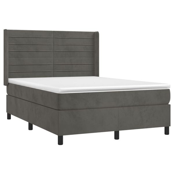vidaXL Cama box spring con colch&oacute;n terciopelo gris oscuro 140x190 cm
