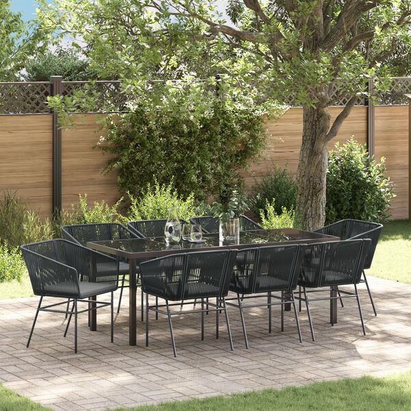 vidaXL Conjunto de Comedor de Jard&iacute;n 9 pcs Negro Polirat&aacute;n