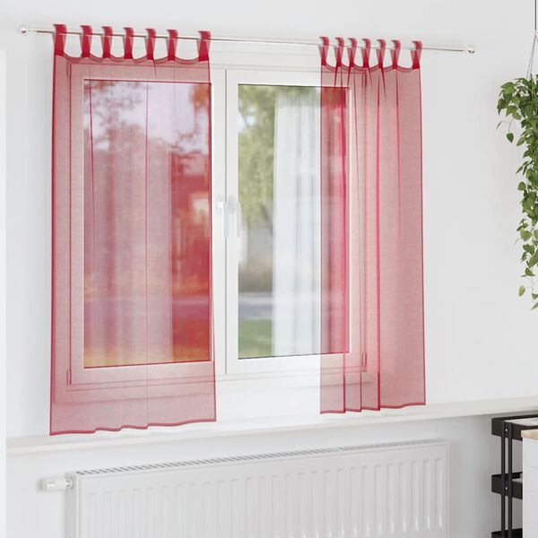 vidaXL Cortinas de gasa con bolsillos para varillas 2 uds. rojo vino