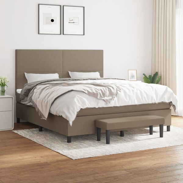 vidaXL Cama box spring con colch&oacute;n tela gris taupe 160x200 cm