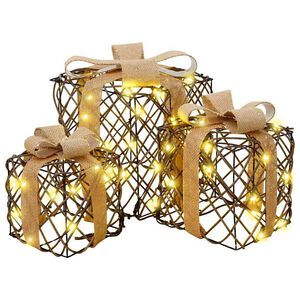 vidaXL Caja de regalo navide&ntilde;a iluminada 3 uds. 150 LED Blanco C&aacute;lido