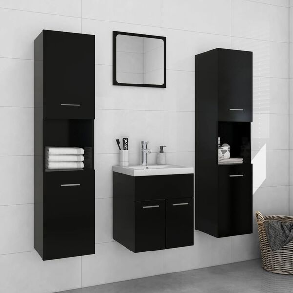 vidaXL Conjunto de muebles de ba&ntilde;o aglomerado negro