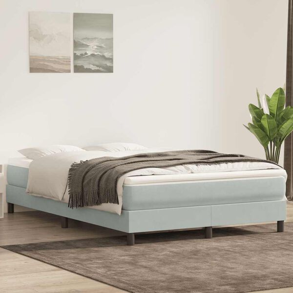 vidaXL Cama box spring con colch&oacute;n terciopelo gris claro 160x220 cm