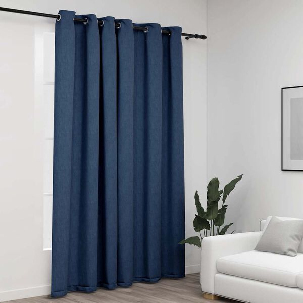 vidaXL Cortina opaca con ojales look de lino azul 290x245 cm