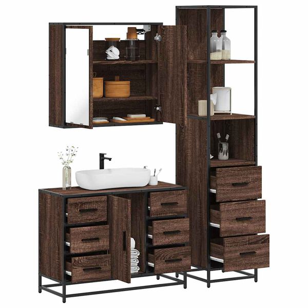 vidaXL Set de muebles baño 3 pzas madera contrachapada roble marrón