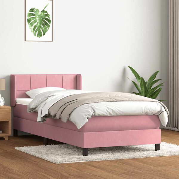 vidaXL Cama box spring con colch&oacute;n terciopelo rosa 100x210 cm