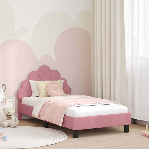vidaXL Cama para ni&ntilde;os con cabecero Rosa 80 x 160 cm Terciopelo