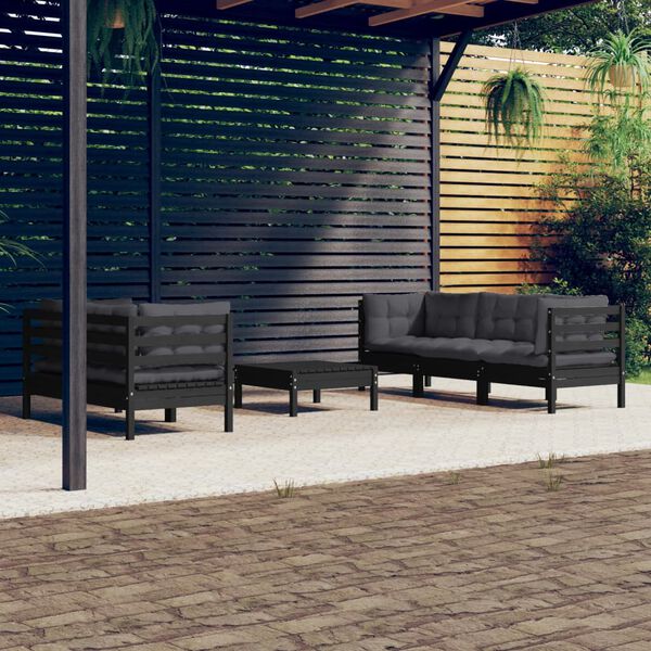vidaXL Muebles de jardín 6 pzas con cojines antracita madera de pino