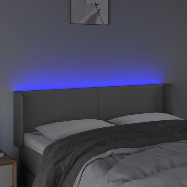 vidaXL Cabecero con LED cuero sint&eacute;tico gris 147x16x78/88 cm