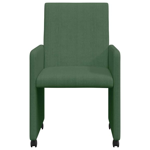 vidaXL Sillas de Comedor con Ruedas 2 pcs Verde gris&aacute;ceo Tela de pana