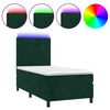 vidaXL Cama box spring colch&oacute;n y LED terciopelo verde oscuro 90x200 cm