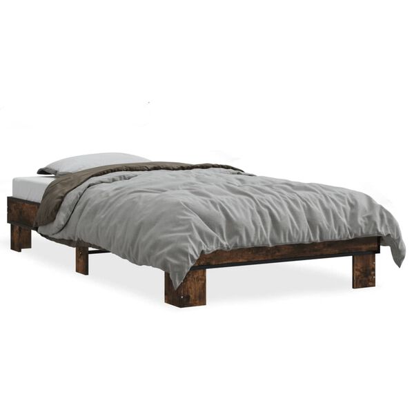 vidaXL Estructura cama madera ingenier&iacute;a metal roble humo 100x200 cm