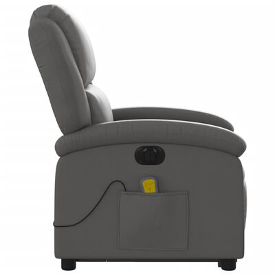 vidaXL Sillón reclinable masaje eléctrico de pie cuero auténtico gris