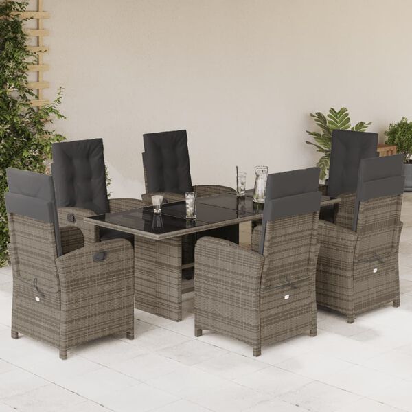 vidaXL Set comedor jard&iacute;n 7 pzas y cojines rat&aacute;n sint&eacute;tico gris