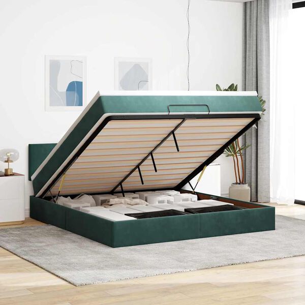 vidaXL Estructura de cama otomana con colchón verde oscuro 180x200 cm