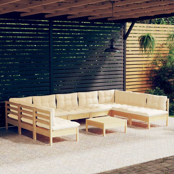 vidaXL Muebles de jard&iacute;n 10 pzas y cojines madera maciza de pino crema