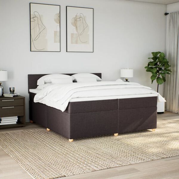 vidaXL Cama box spring con colch&oacute;n tela marr&oacute;n oscuro 200x200 cm