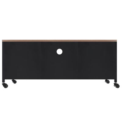 vidaXL Mueble TV hierro y madera maciza de abeto negro 110x30x43 cm