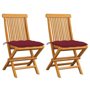 vidaXL Sillas plegables con cojines rojo vino (2 unidades) de madera maciza de teca.