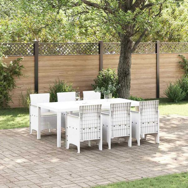 vidaXL Conjunto de Comedor de Jard&iacute;n 7 pcs Blanco Ratan Polt