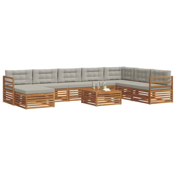 vidaXL Juegos de sof&aacute;s con coj&iacute;n 9 pcs Gris Natural y Claro