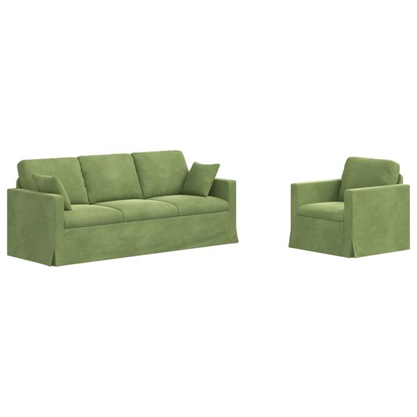 vidaXL Juego de Sof&aacute; 2 pcs Verde claro 198 x 78 x 80 cm Terciopelo