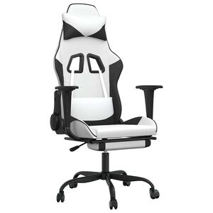 vidaXL Silla gaming masaje y reposapi&eacute;s cuero sint&eacute;tico negro blanco