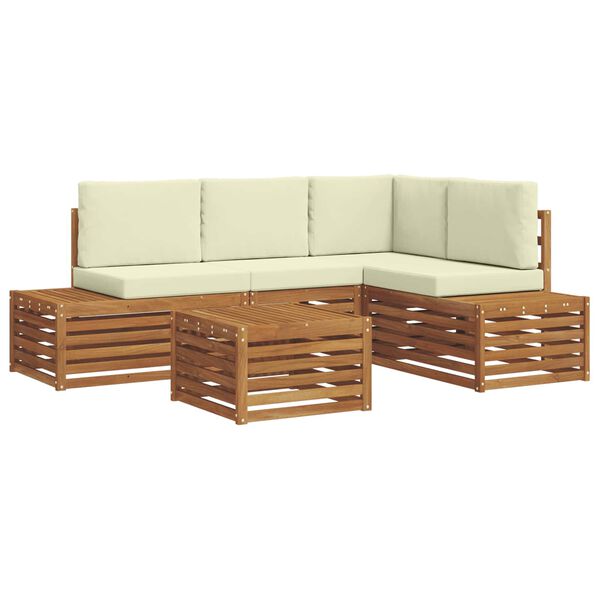 vidaXL Conjunto de sof&aacute;s de exterior con coj&iacute;n 5 Pieza Natural y Crema