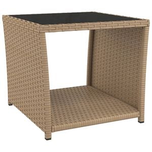 vidaXL Mesita de rat&aacute;n sint&eacute;tico beige y superficie de vidrio templado