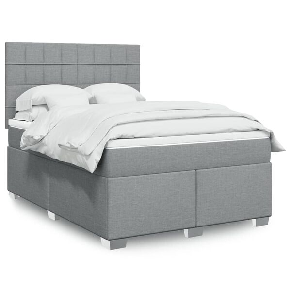vidaXL Cama box spring con colch&oacute;n tela gris claro 140x190 cm