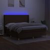 vidaXL Cama box spring colch&oacute;n luces LED tela marr&oacute;n oscuro 160x200cm