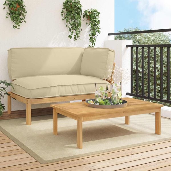 vidaXL Juego de Sof&aacute; con coj&iacute;n 2 pcs Beige Madera de Acacia S&oacute;lida