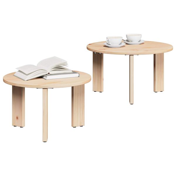 vidaXL Mesa de Caf&eacute; 2 pcs Natural Madera maciza de Pino